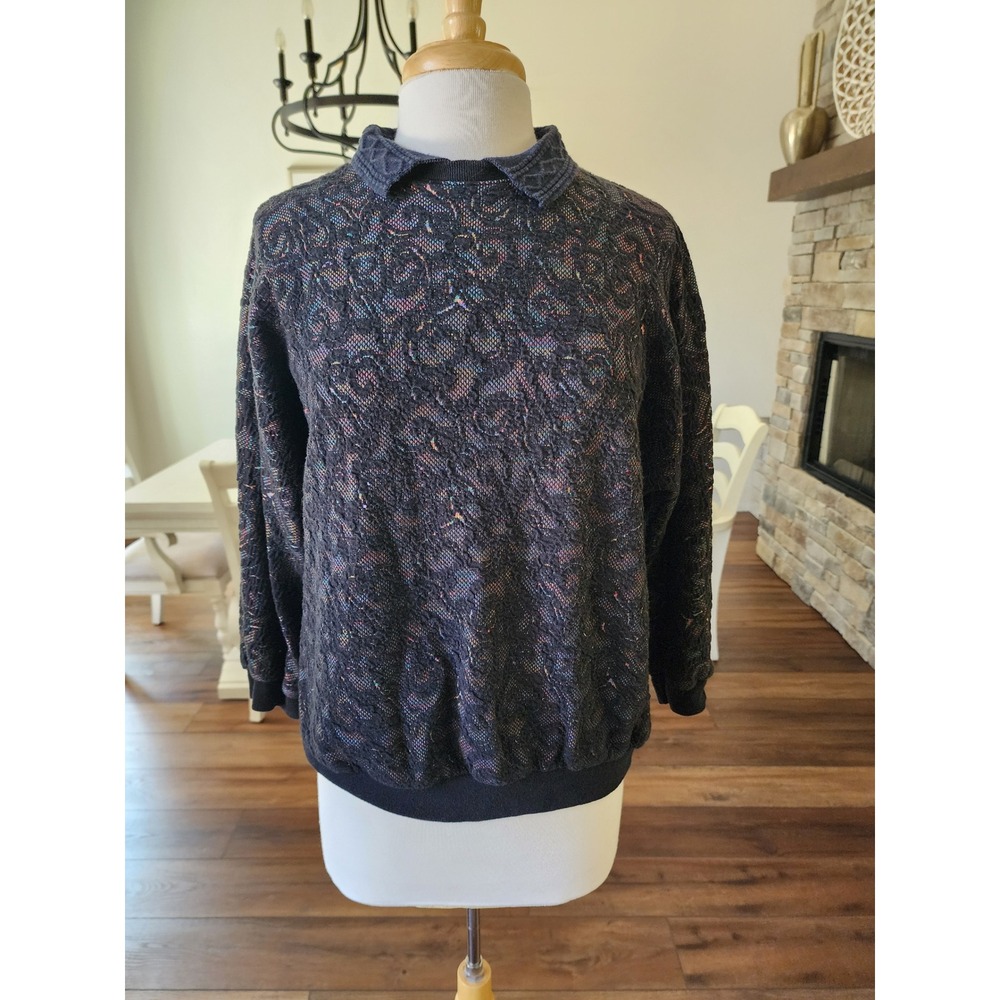 Vintage 80s Donn Kenny Textured Knit Collared Pullover Sweater Artsy Grandma USA